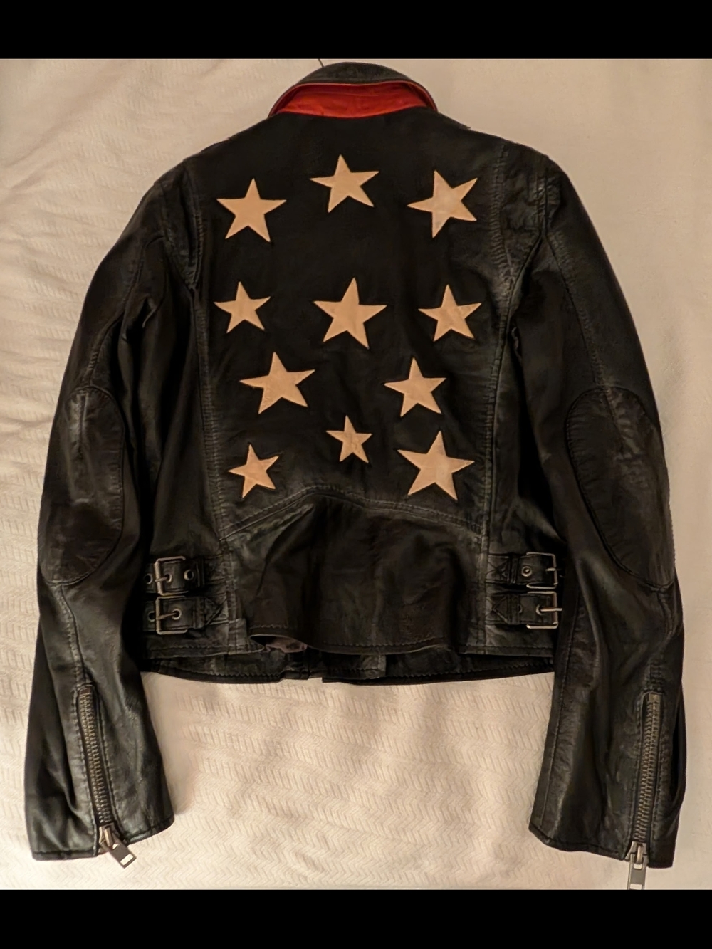 MAURITIUS Black Leather Star-Accent Women's Jacket
